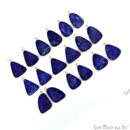 Sodalite Triangle Gold Plated Single Bail Bezel Smooth Slab Slice Thick Gemstone Connector 29x20mm 1 Pair