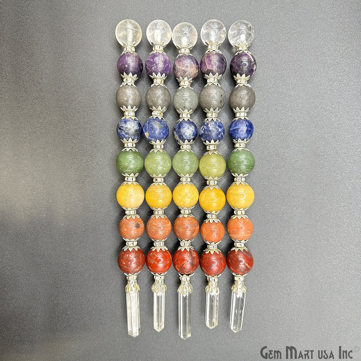 7 Chakra Round Crystal Wand 7-Inch,18mm Tumbled Stones with Crystal Ball for Spiritual Healing, Energy Balancing & Aura Cleansing