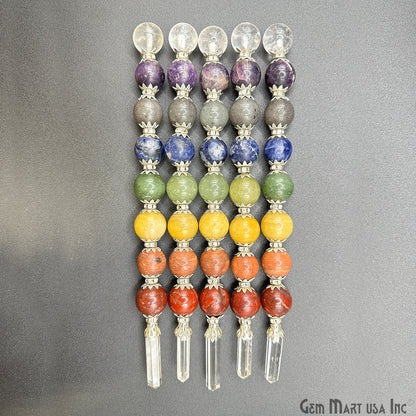 7 Chakra Round Crystal Wand 7-Inch,18mm Tumbled Stones with Crystal Ball for Spiritual Healing, Energy Balancing & Aura Cleansing