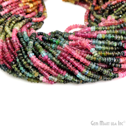 Multi Tourmaline Rondelle Beads, 13 Inch Gemstone Strands, Drilled Strung Nugget Beads, Faceted Round, 3-3.5mm