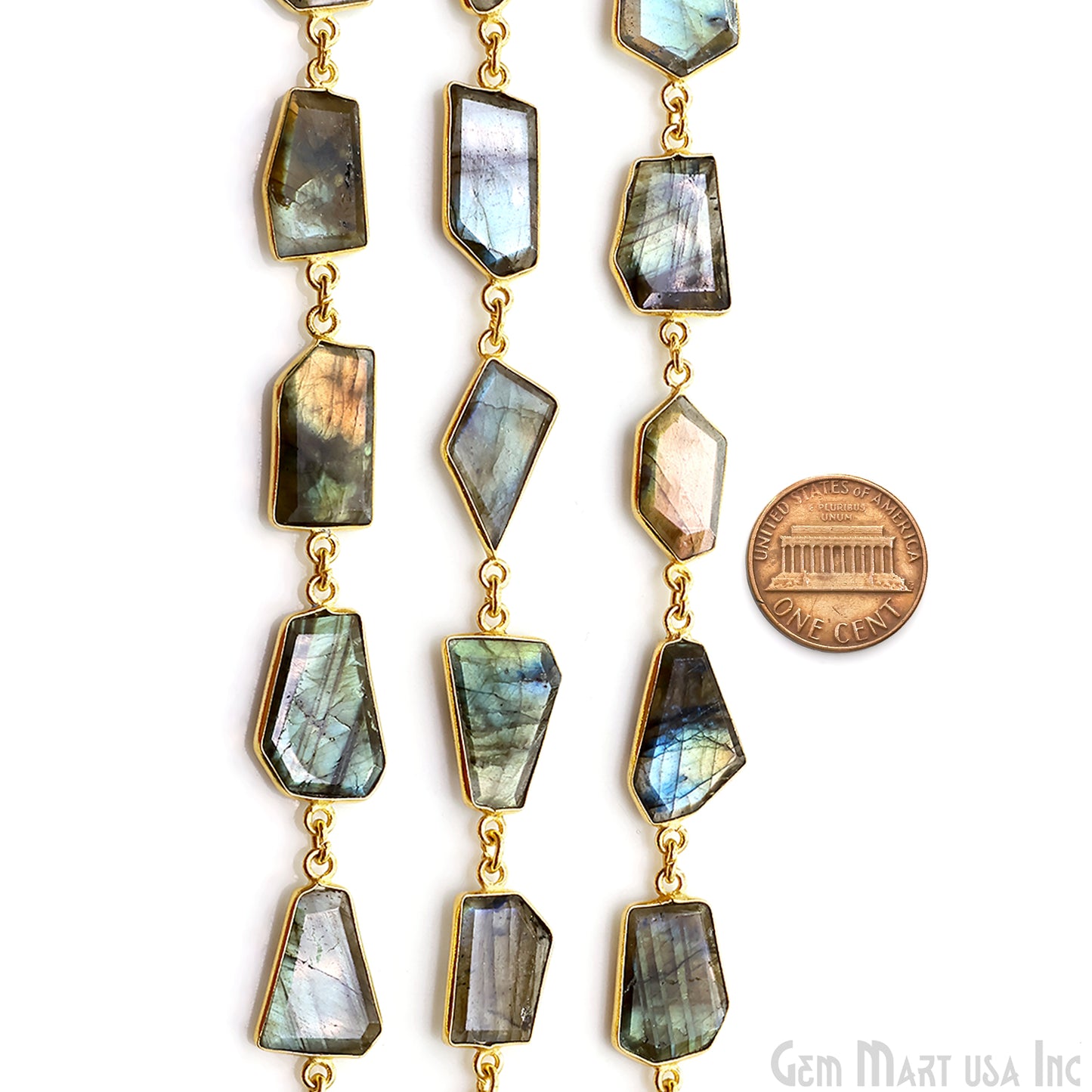 Labradorite 15mm Up Faceted Free Form Gold Plated Bezel Connector Link Chain