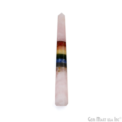 7 Chakra With Rose Quartz Point Pencil Jumbo Tower Healing Meditation Gemstones 5 Inch