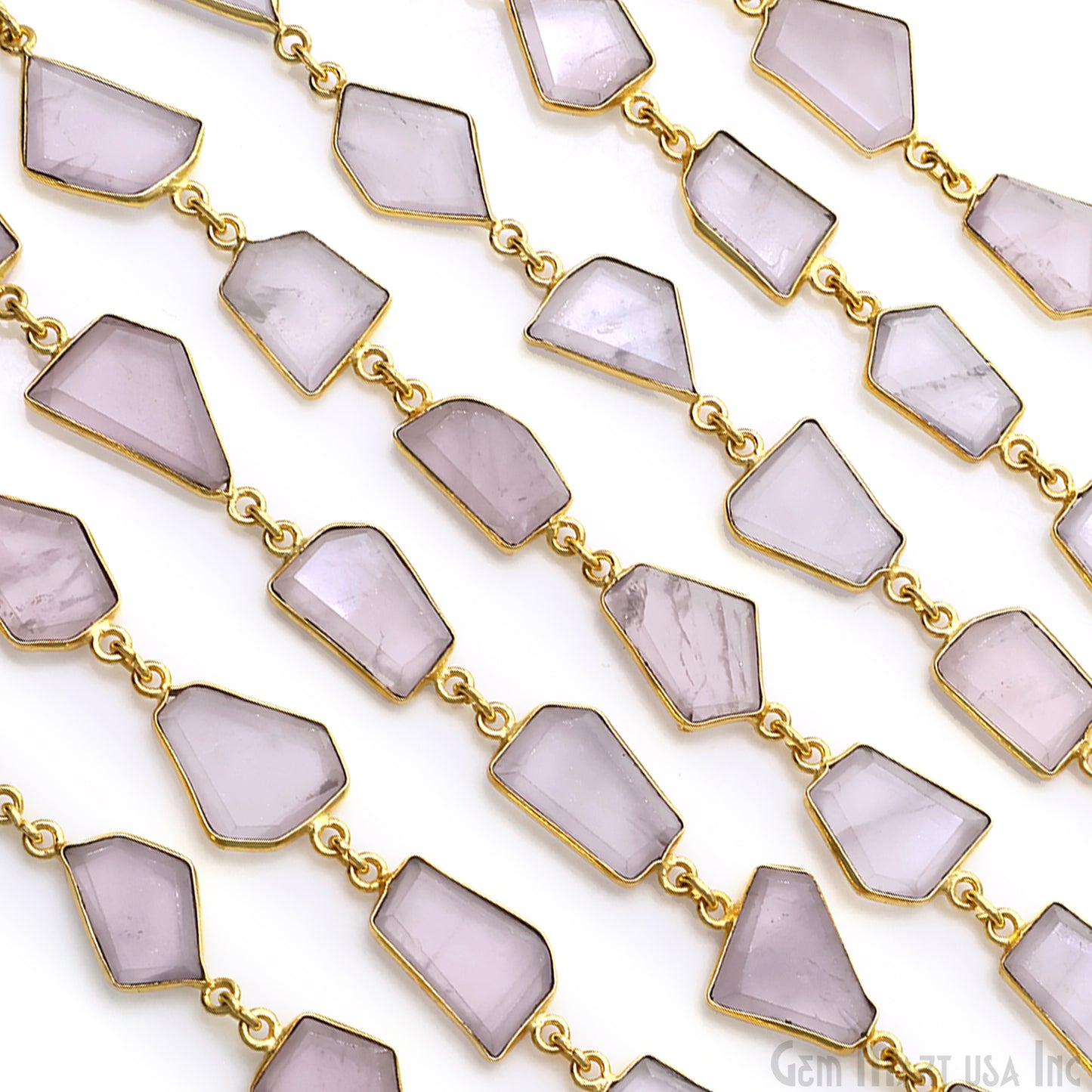 Rose Quartz 10-15mm Faceted Free Form Gold Plated Bezel Connector Link Chain