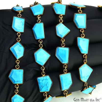 Turquoise 10-15mm Faceted Free Form Gold Plated Bezel Connector Link Chain