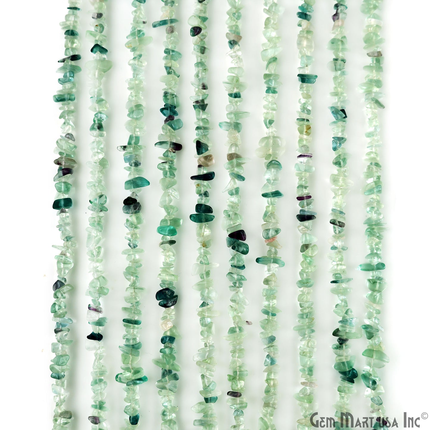 Fluorite Chip Beads, 34 Inch, Natural Chip Strands, Drilled Strung Nugget Beads, 3-7mm, Polished, GemMartUSA (CHFL-70001)