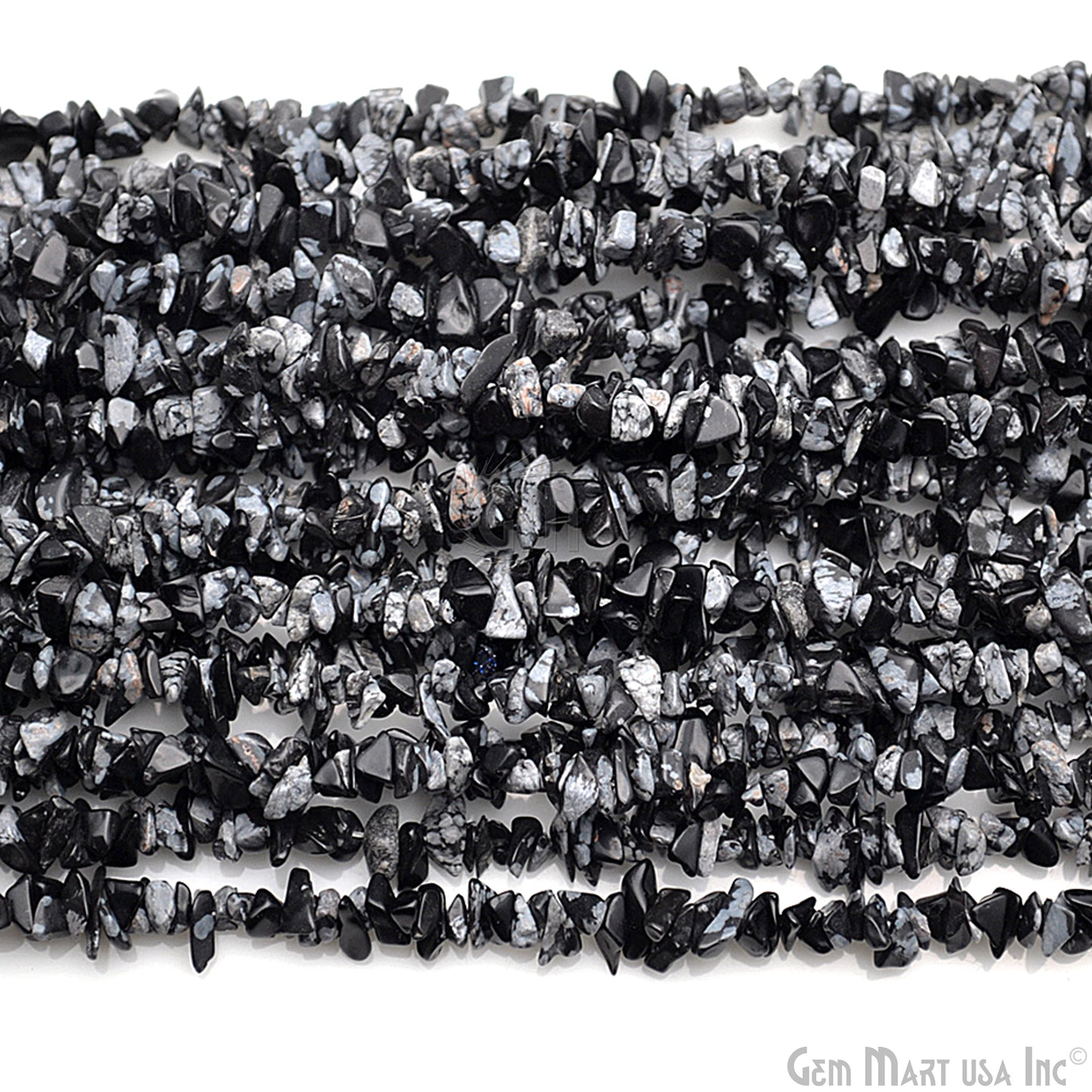 Black Obsidian Chip Beads, 34 Inch, Natural Chip Strands, Drilled Strung Nugget Beads, 3-7mm, Polished, GemmartUSA (CHBO-70001)