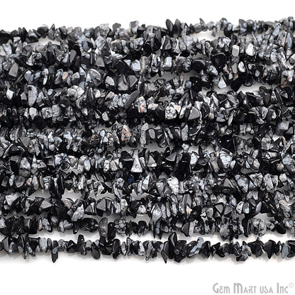 Black Obsidian Chip Beads, 34 Inch, Natural Chip Strands, Drilled Strung Nugget Beads, 3-7mm, Polished, GemmartUSA (CHBO-70001)