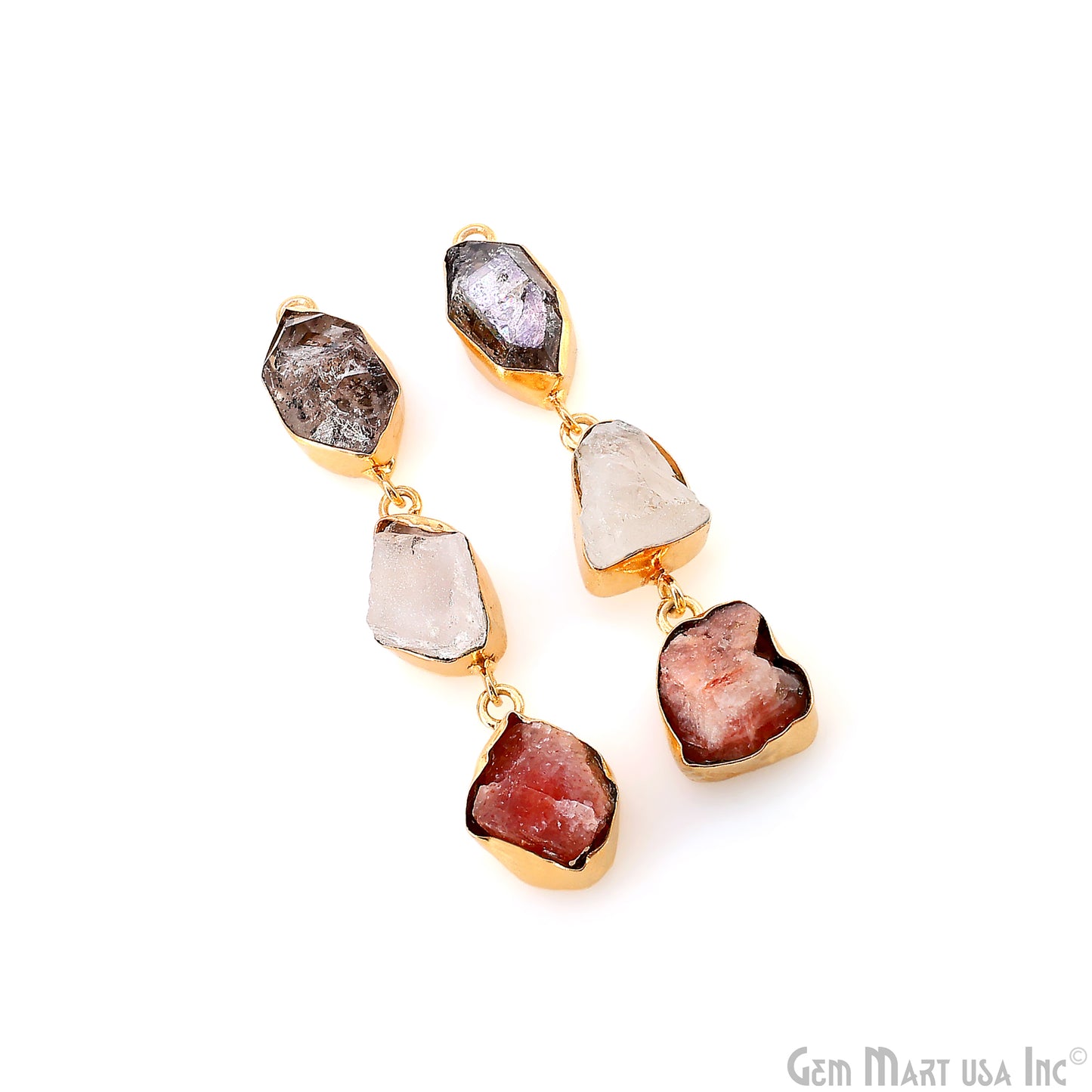 Rough Gemstone Bezel Setting 55x9mm Gold Plated Long Dangle Earring Pair Connectors