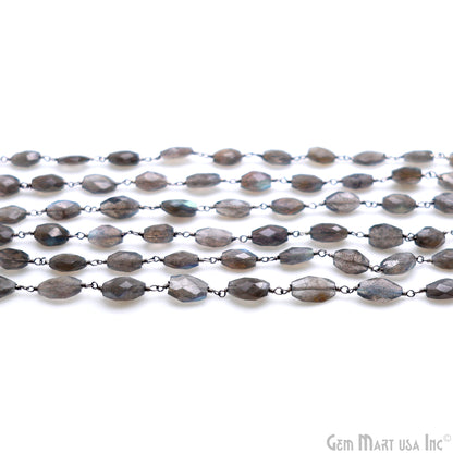 Labradorite 11x8mm Free Form Shape Silver Wire Wrapped Rosary Chain