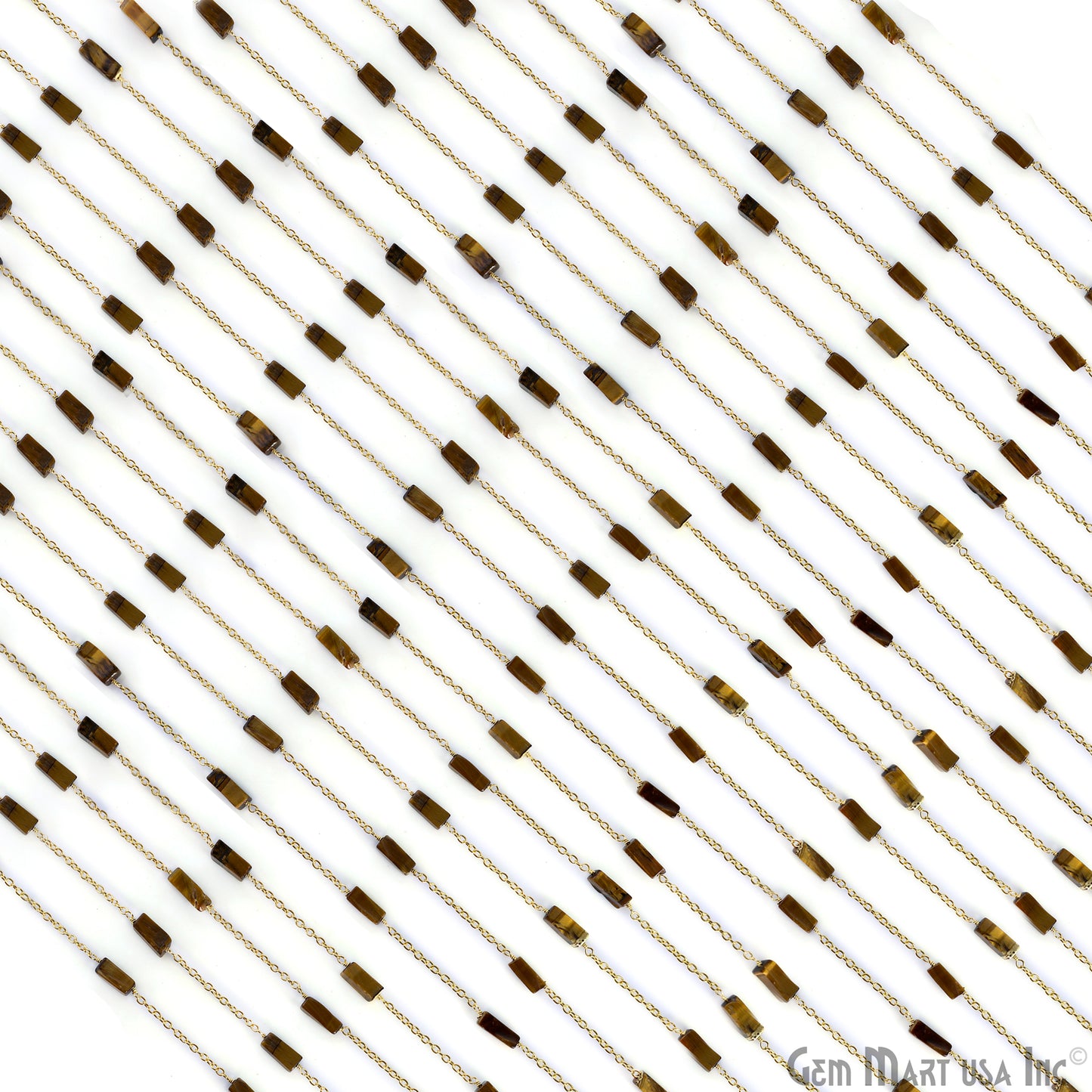 Tiger Eye 9x4mm Rectangle Beads Gold Plated Catholic Rosary Chain
