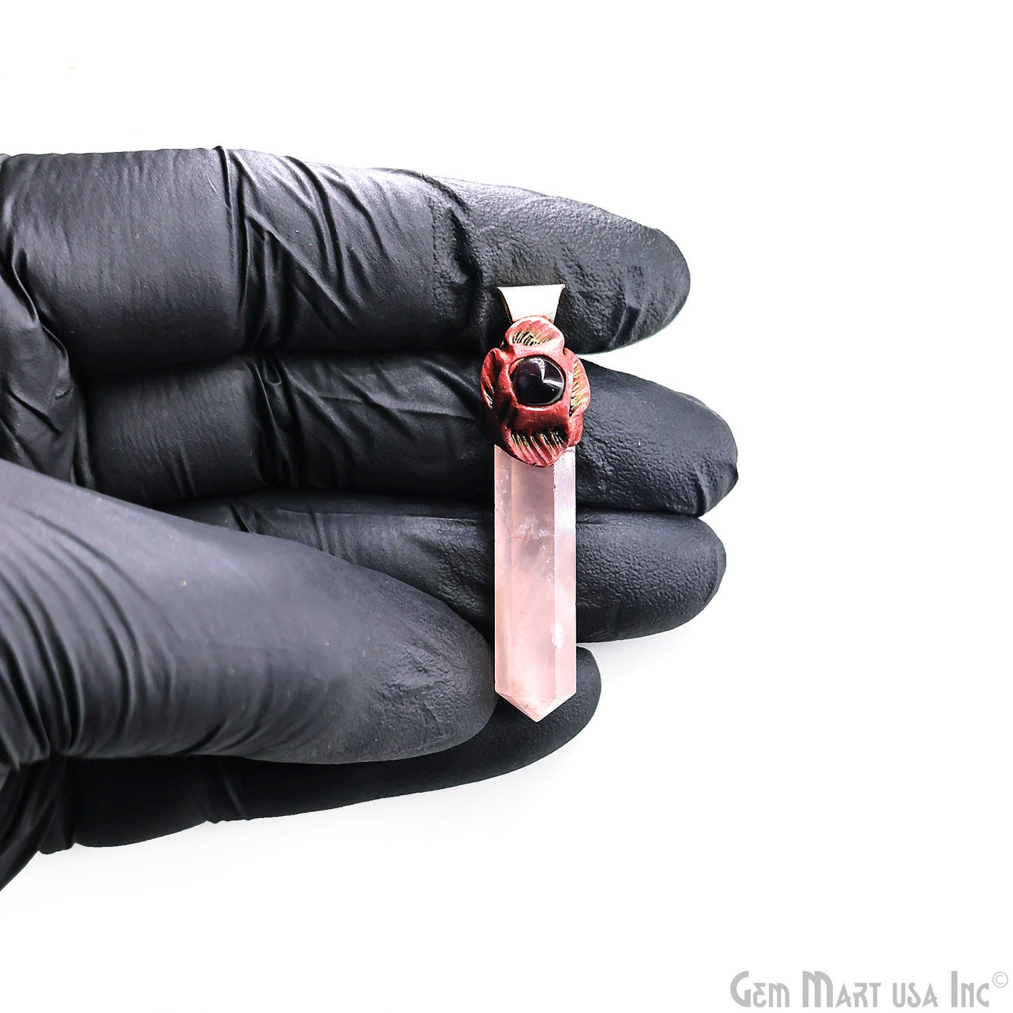 Rose Quartz with Garnet Polymer Clay Crystal Pendant, Silver Dowsing Single Bail Pendant