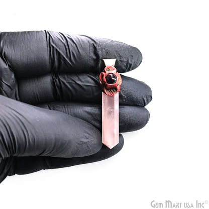 Rose Quartz with Garnet Polymer Clay Crystal Pendant, Silver Dowsing Single Bail Pendant