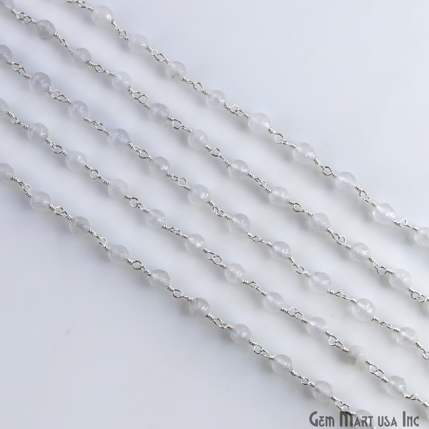 White Jade 6mm Beads Silver Plated Wire Wrapped Rosary Chain