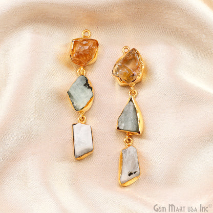 Rough Gemstone Bezel Setting 57x9mm Gold Plated Long Dangle Earring Pair Connectors
