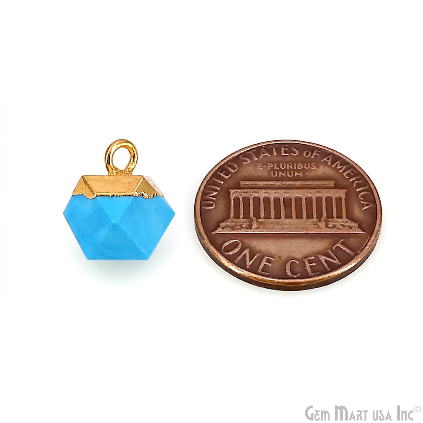 Gemstone Hexagonal Prism Shape Pendant 12x10mm Gold Plated Charm for DIY Jewelry
