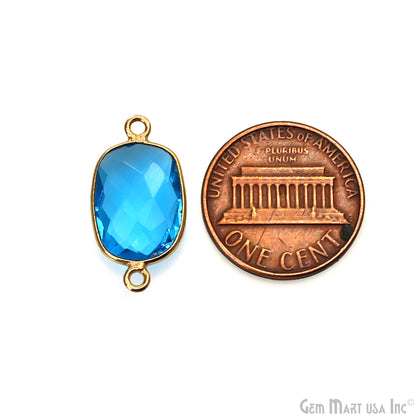 Blue Topaz Bezel Connector Octagon Shape 24K Gold Plated Double Bail Connector (HB-11546)