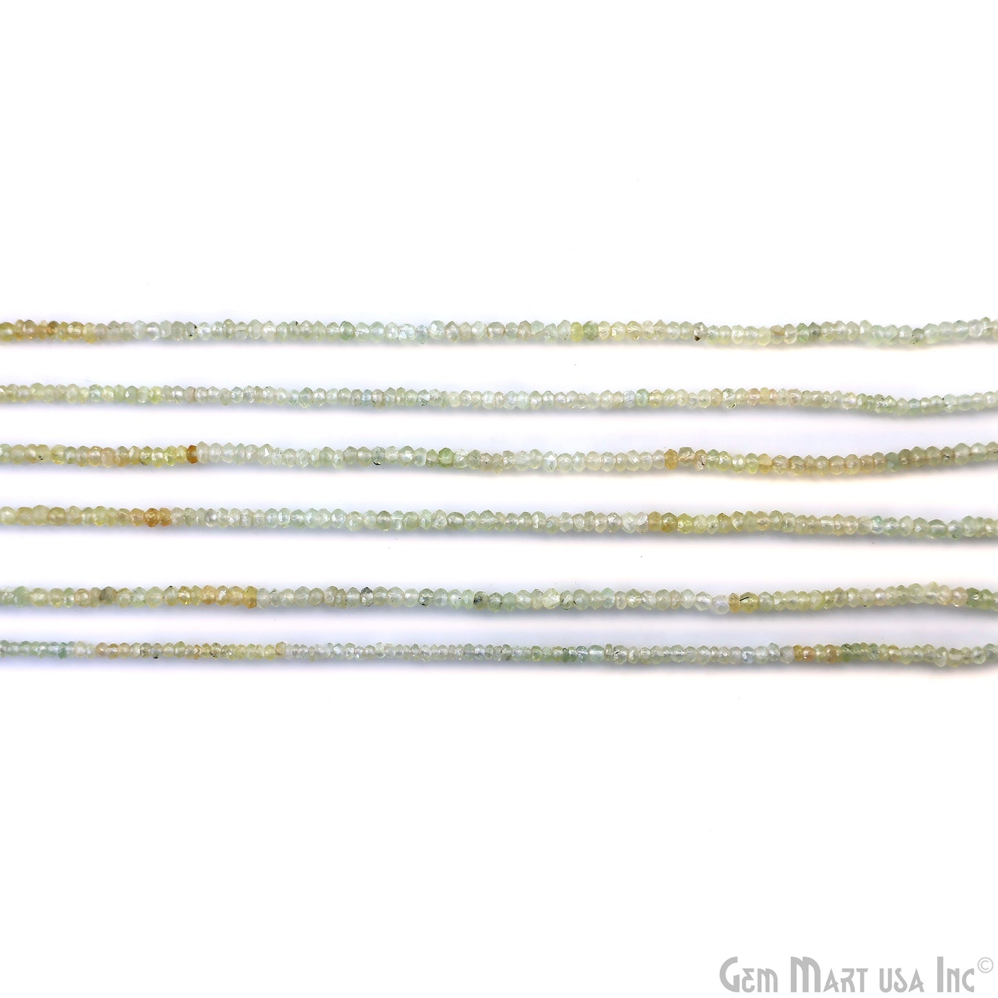 Prehnite Rondelle Beads, 13 Inch Gemstone Strands, Drilled Strung Nugget Beads, Faceted Round, 3-4mm