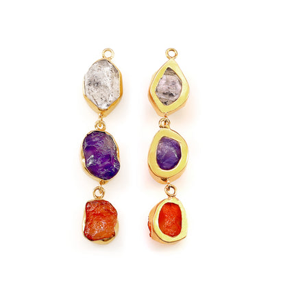 Rough Gemstone Bezel Setting 61x9mm Gold Plated Long Dangle Earring Pair Connectors