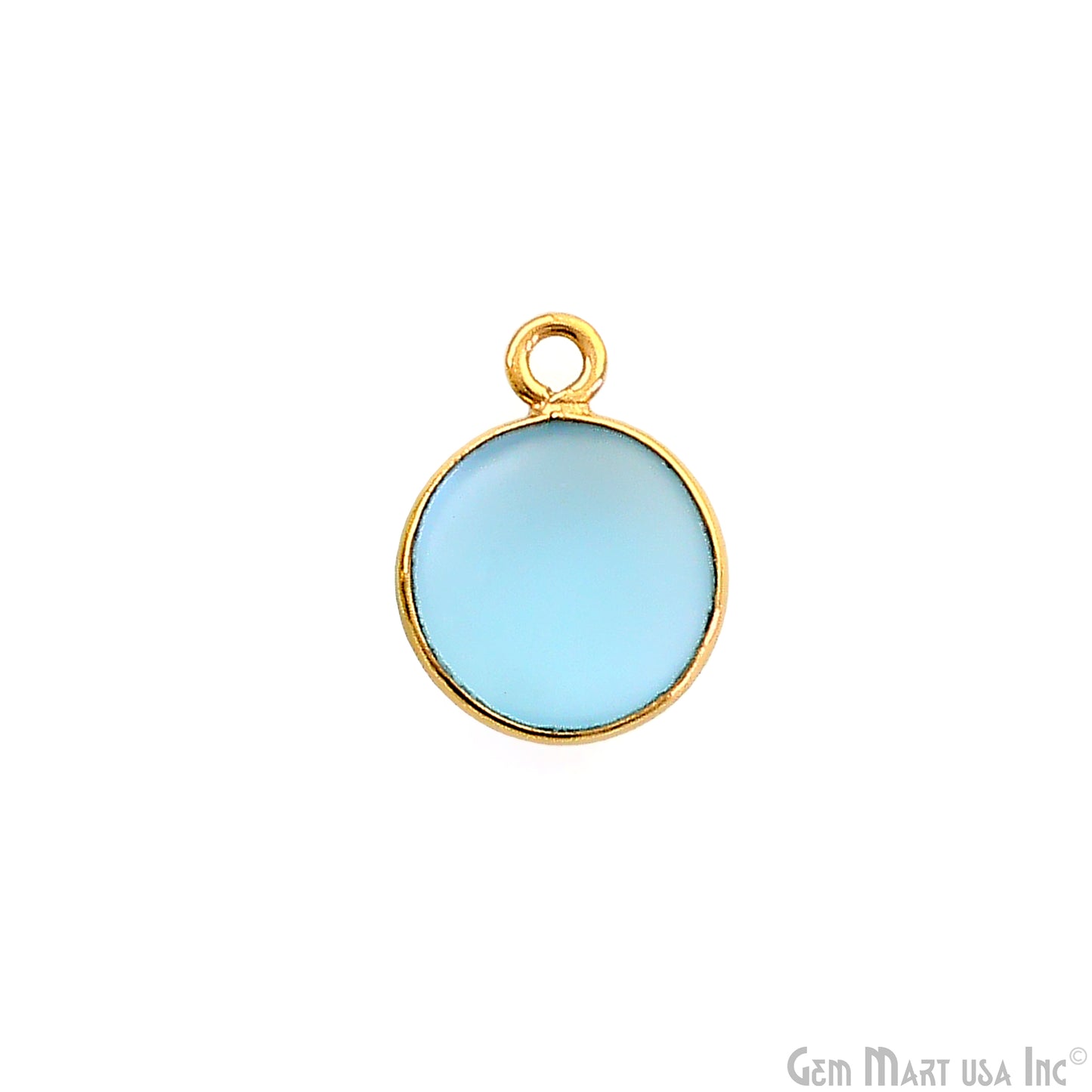 Sky Blue Frosted Round 10mm Gold Plated Single Bail Bezel Gemstone Connector