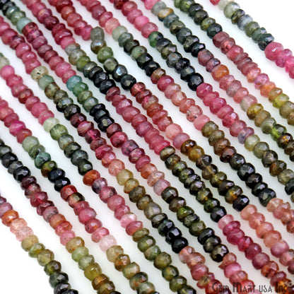 Multi Tourmaline Rondelle Beads, 13 Inch Gemstone Strands, Drilled Strung Nugget Beads, Faceted Round, 5-6mm