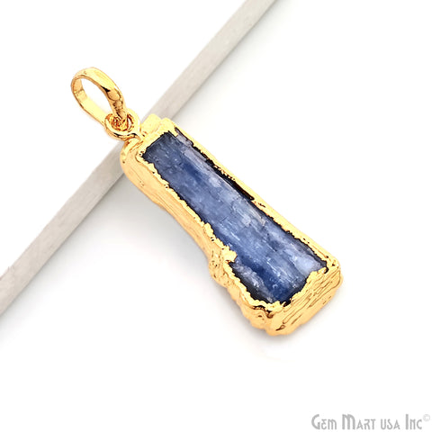 Kyanite Free Form 32x12mm Gold Electroplated Gemstone Single Bail Pendant