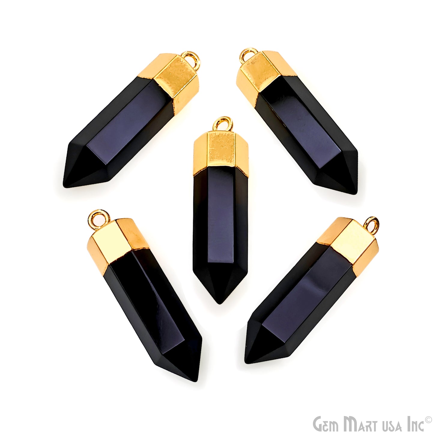 Black Onyx 34x8mm Single Bail Gold Electroplated Gemstone Connector