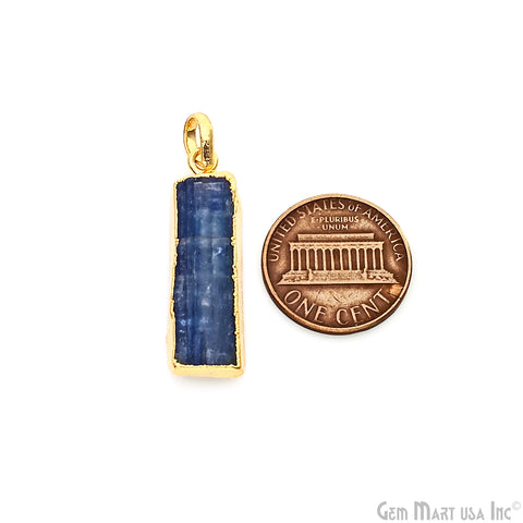 Kyanite Free Form 31x10mm Gold Electroplated Gemstone Single Bail Pendant