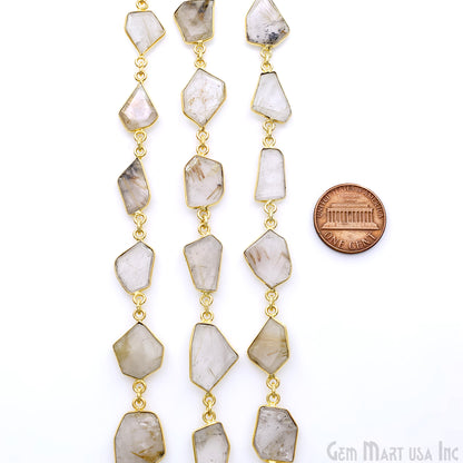 Golden Rutile 10-15mm Faceted Free Form Gold Plated Bezel Connector Link Chain
