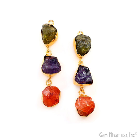 Rough Gemstone Bezel Setting 51x9mm Gold Plated Long Dangle Earring Pair Connectors