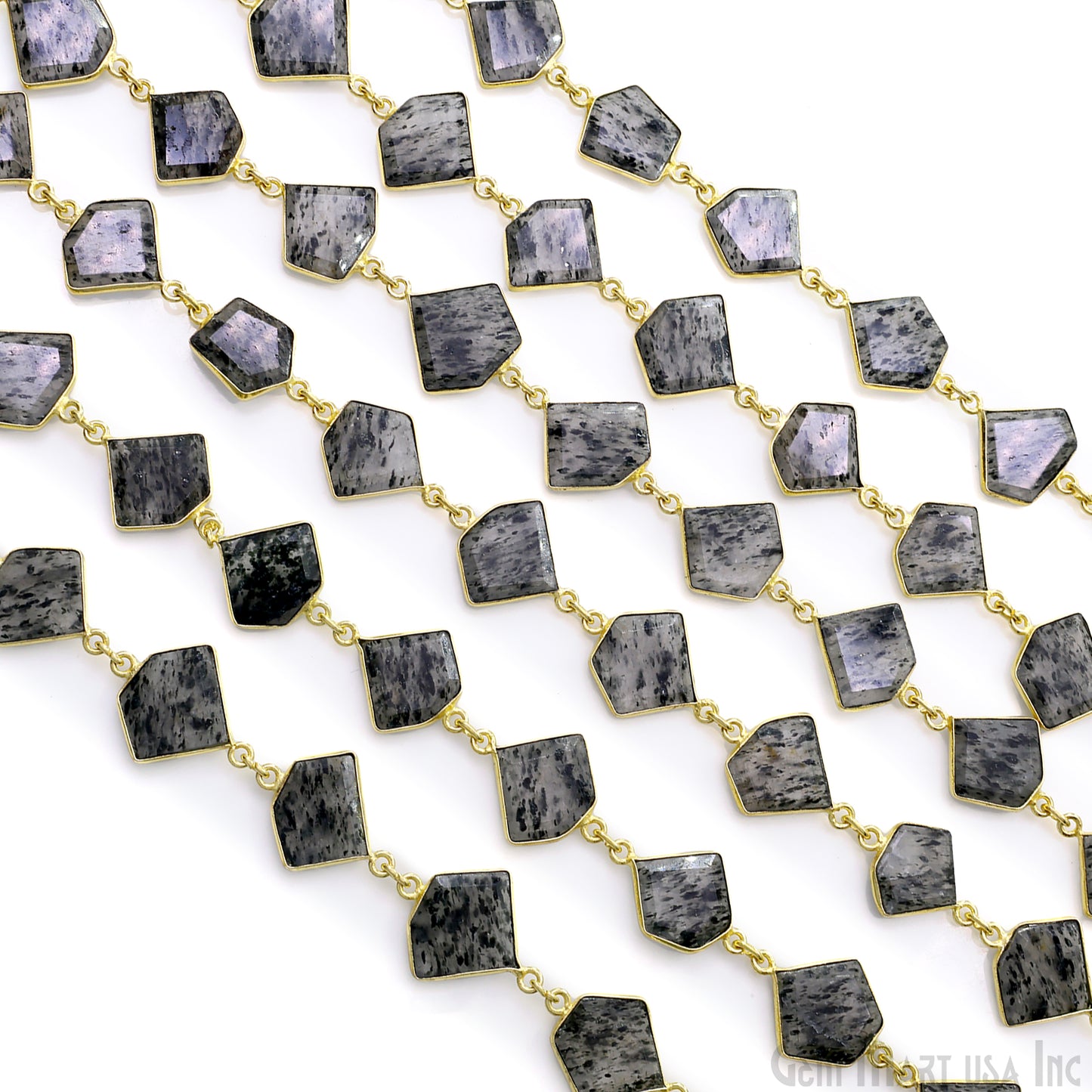 Black Rutile 10-15mm Faceted Free Form Gold Plated Bezel Connector Link Chain