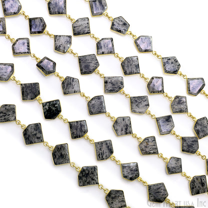 Black Rutile 10-15mm Faceted Free Form Gold Plated Bezel Connector Link Chain