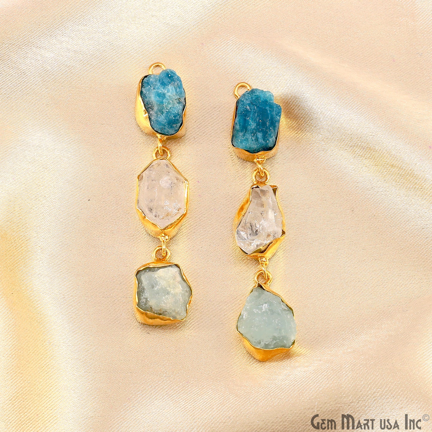 Rough Gemstone Bezel Setting 54x8mm Gold Plated Long Dangle Earring Pair Connectors