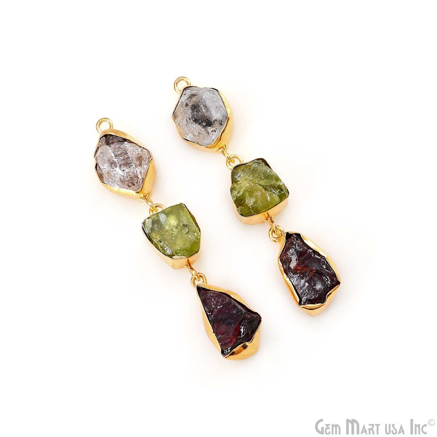 Rough Gemstone Bezel Setting 59x10mm Gold Plated Long Dangle Earring Pair Connectors
