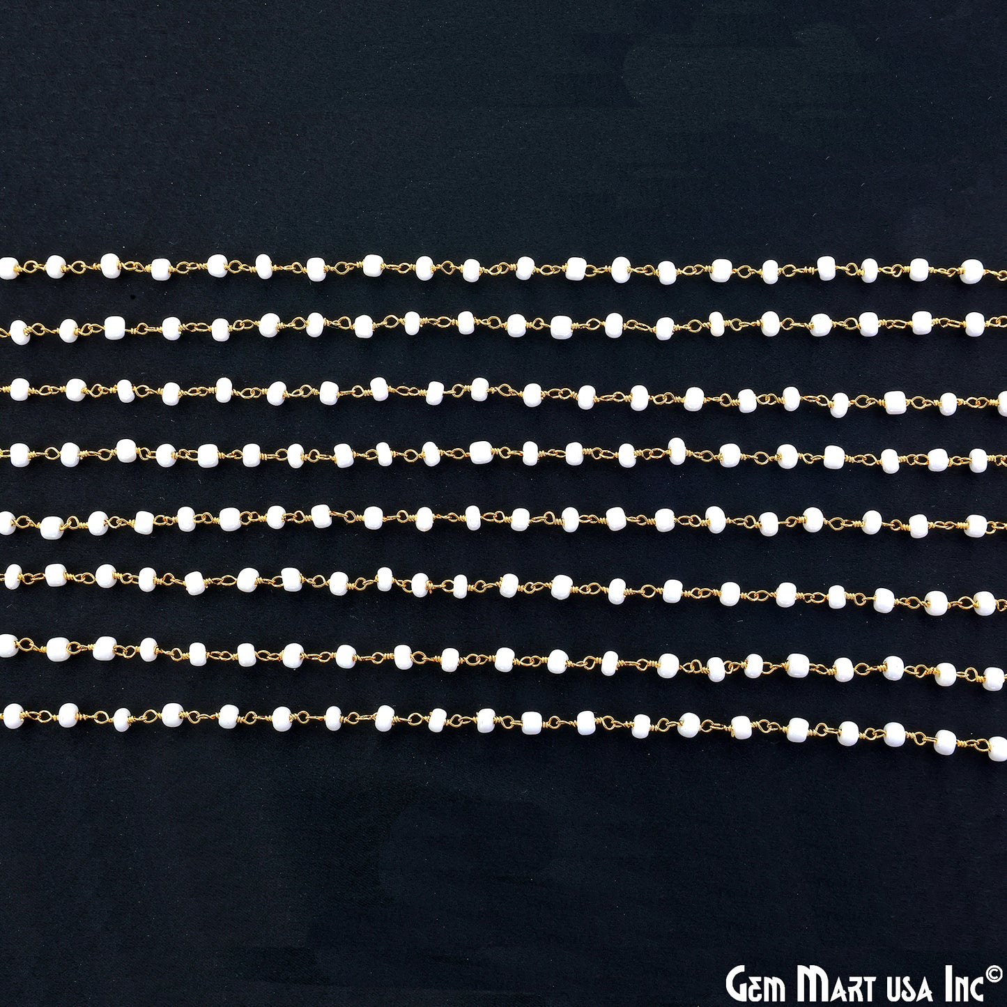 Synthetic Pearl Cabochon Beads 4mm Gold Wire Wrapped Rosary Chain