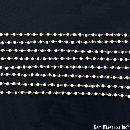 Synthetic Pearl Cabochon Beads 4mm Gold Wire Wrapped Rosary Chain