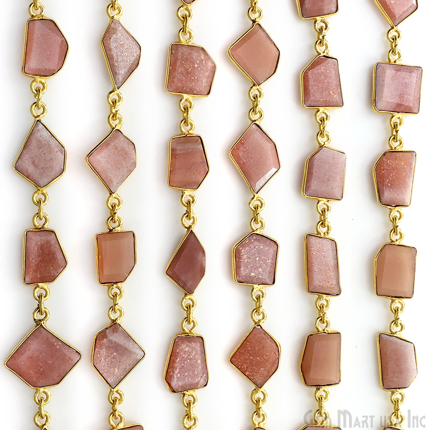 Peach Moonstone 10mm Faceted Free Form Gold Plated Bezel Connector Link Chain