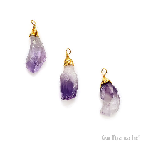 Rough Amethyst Free Form 32x8mm Gold Electroplated Connector