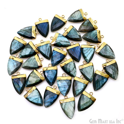 Labradorite 25x16mm Triangle Shape Single Bail Gold Plated Gemstone Connector Charm