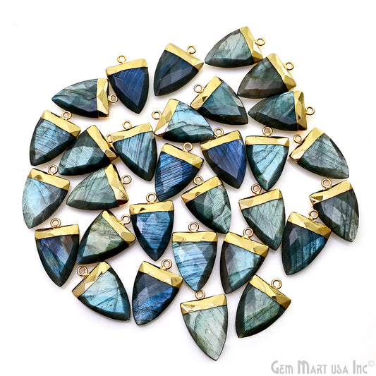 Labradorite 25x16mm Triangle Shape Single Bail Gold Plated Gemstone Connector Charm