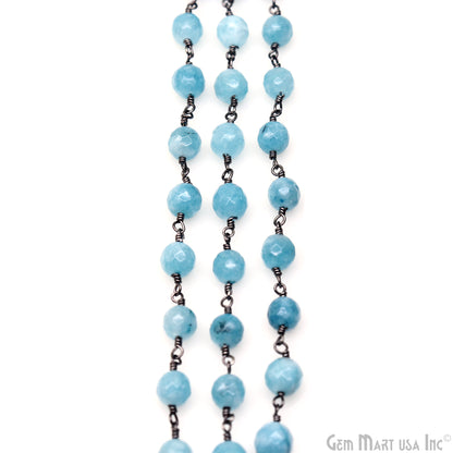 Shaded Blue Jade Faceted Beads 6mm Oxidized Gemstone Rosary Chain