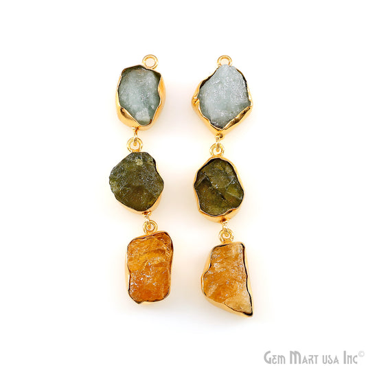 Rough Gemstone Bezel Setting 58x9mm Gold Plated Long Dangle Earring Pair Connectors