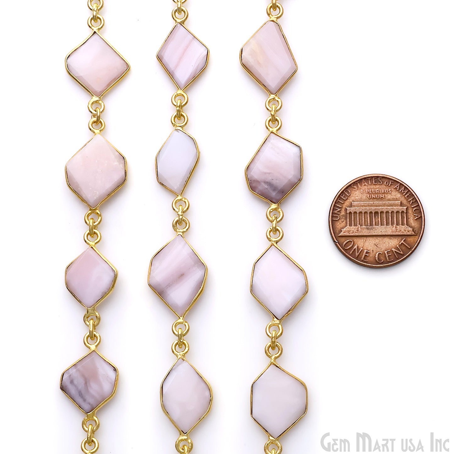 Pink Opal 10mm Faceted Free Form Gold Plated Bezel Connector Link Chain