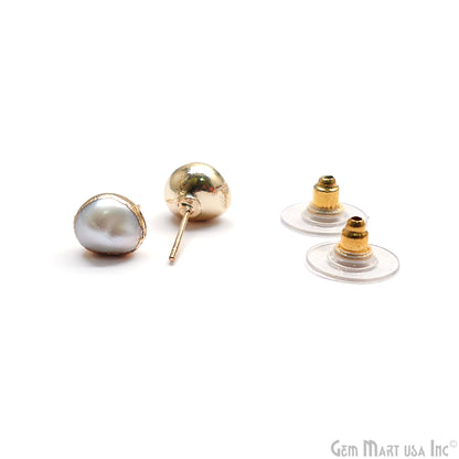 Natural Pearl Rough Gemstone 9x8mm Gold Electroplated Stud Earring