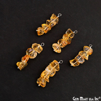 Citrine Raw Gemstone Line Necklace Connector 27x9mm Silver Plated Wire Wrapped