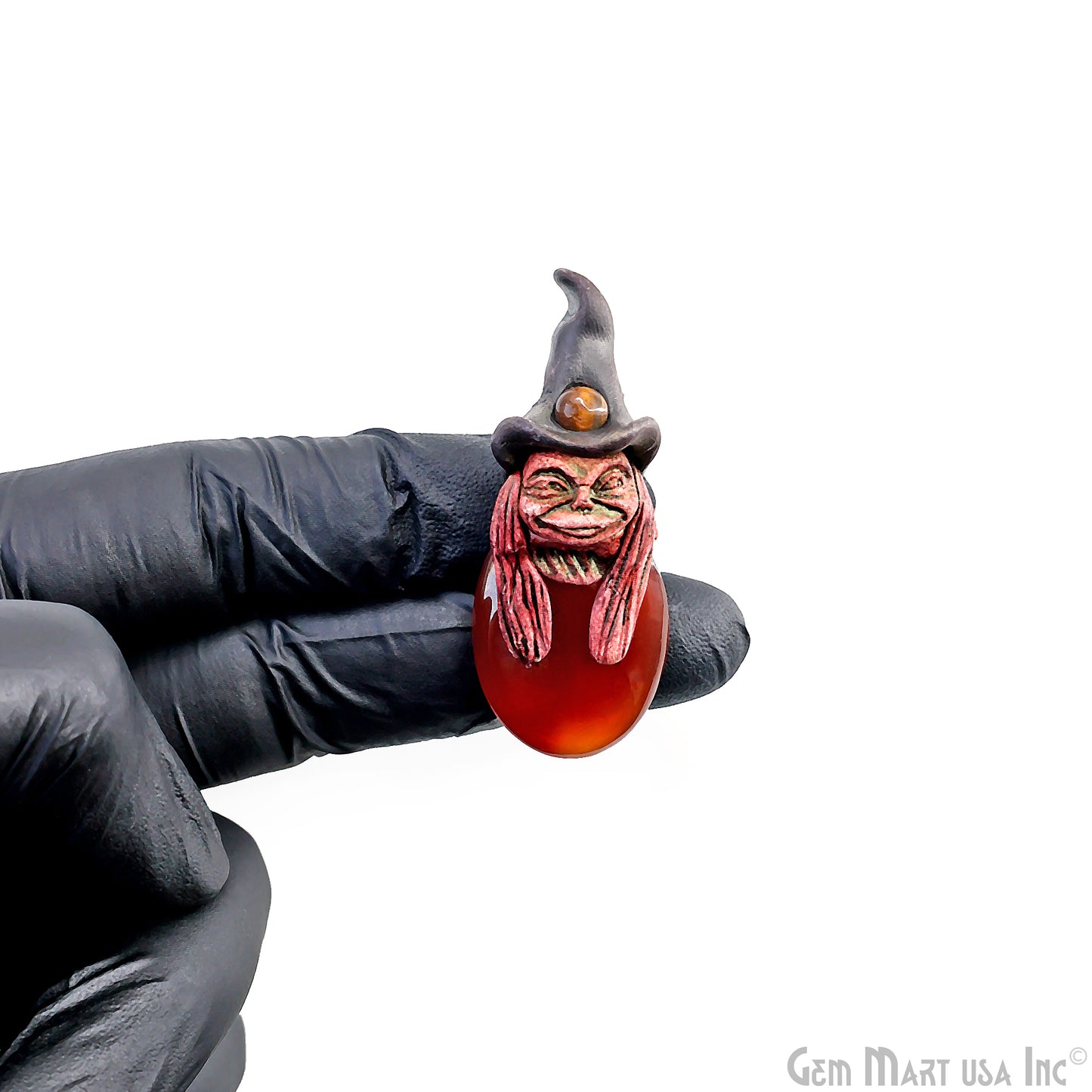 Pixie Carnelian Crystal Clay Pendant, Elfin Clay Pendant Necklace, Master Merlin Healing Pendant