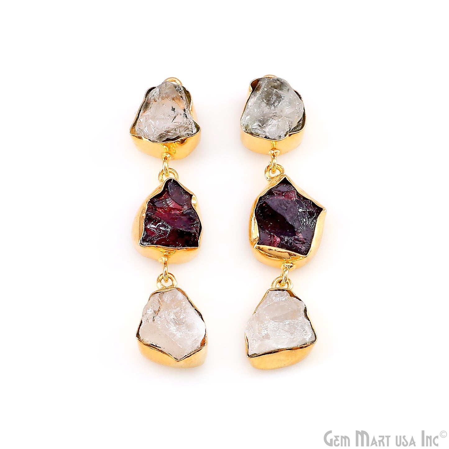 Rough Gemstone Bezel Setting 52x10mm Gold Plated Long Dangle Earring Pair Connectors
