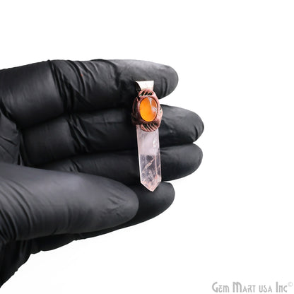Rose Quartz with Yellow Aventurine Polymer Clay Crystal Pendant, Silver Dowsing Single Bail Pendant