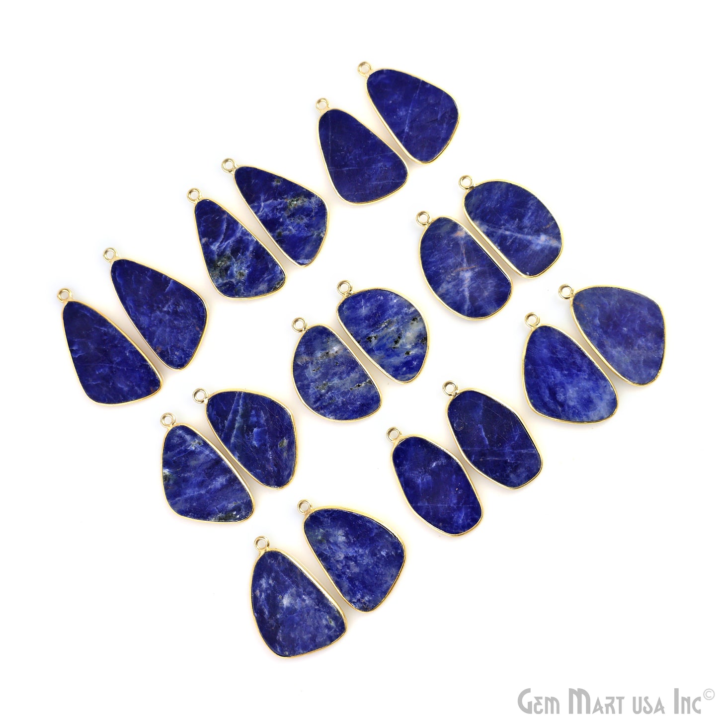 Sodalite Free Form Gold Plated Single Bail Bezel Smooth Slab Slice Thick Gemstone Connector 31x17mm 1 Pair