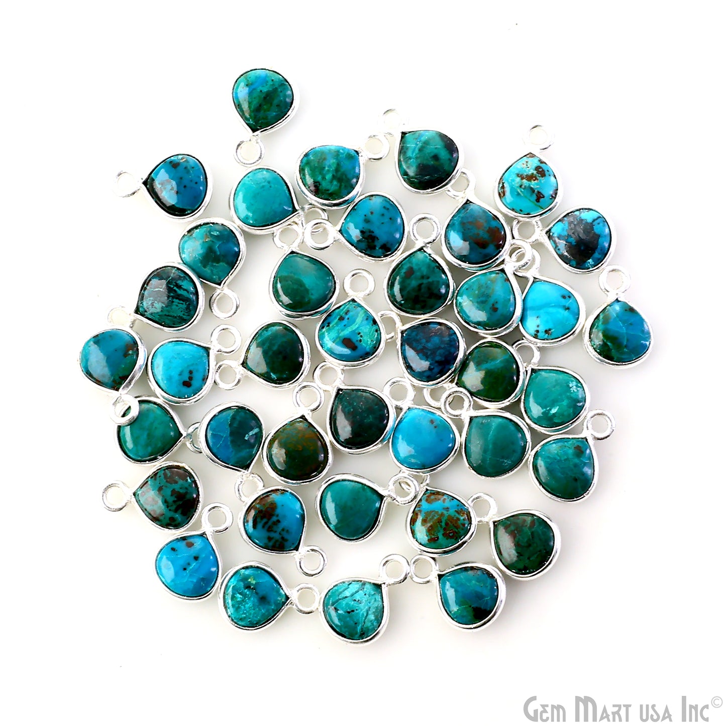 Chrysocolla Heart 6mm Silver Plated Single Bail Bezel Gemstone Connector