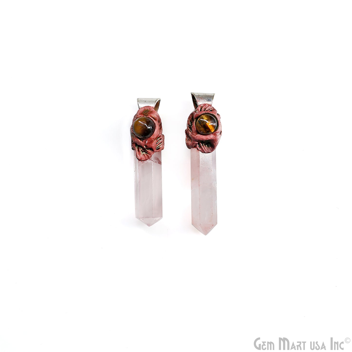 Rose Quartz with Tiger Eye Polymer Clay Crystal Pendant, Silver Dowsing Single Bail Pendant